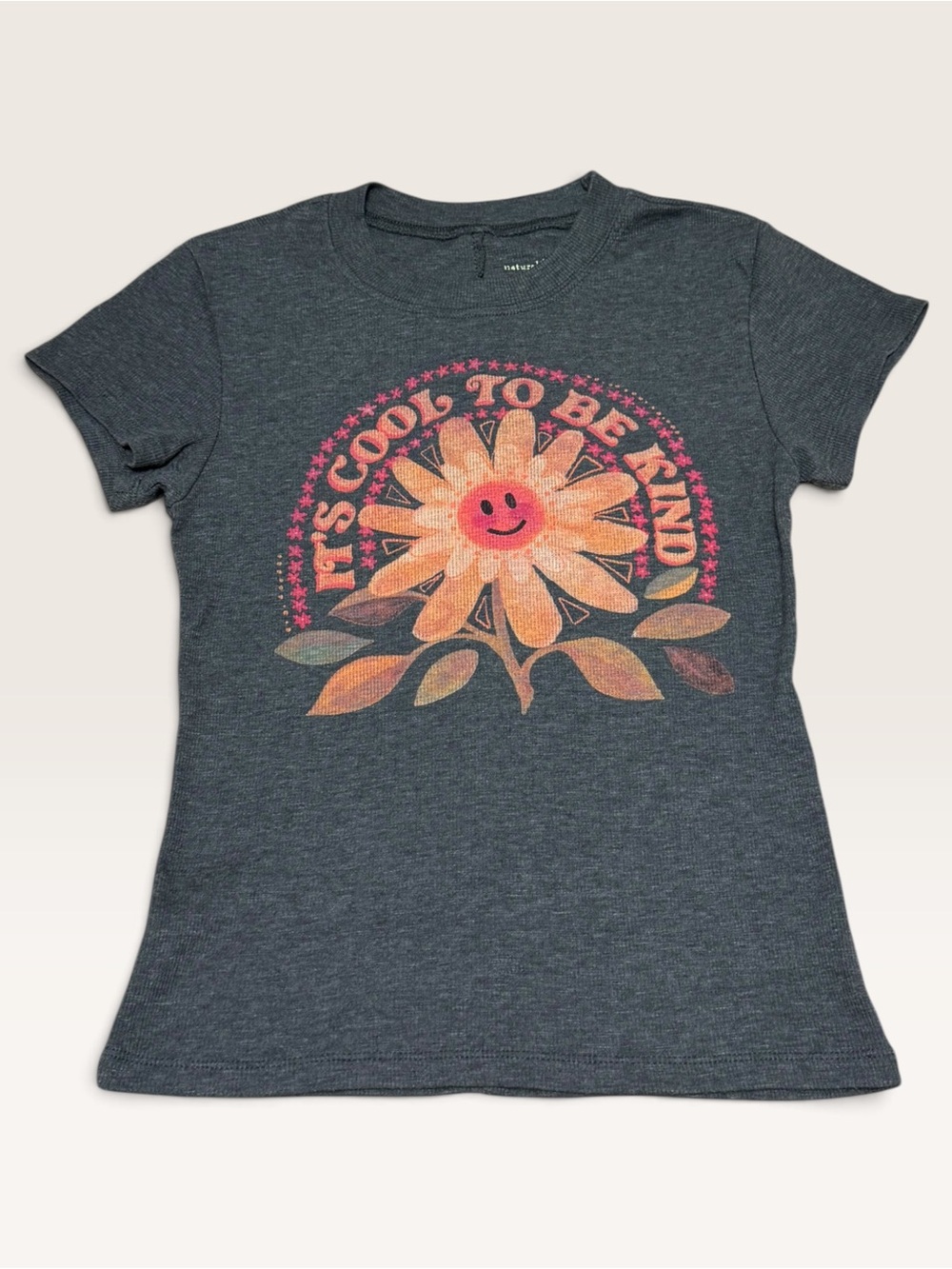 Natural Life It’s Cool to Be Kind Smiley Daisy Graphic Tee Baby Doll Top M